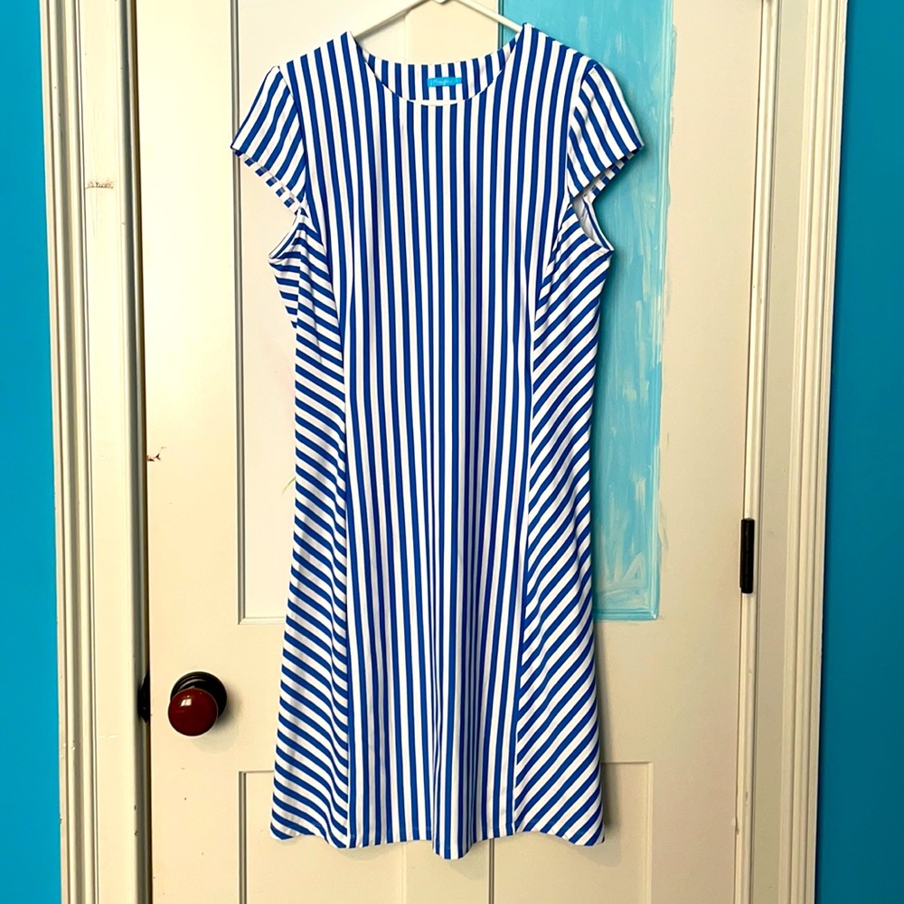 J.McLaughlin column jersey dress blue stripe Large